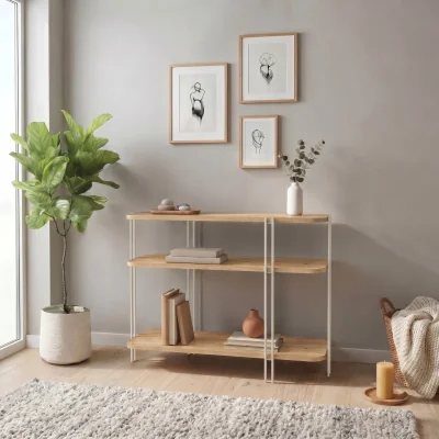 The Range Decortie Notus Open Console Table with Metal Frame - Oak