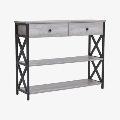 The Range HomeScape Console Table Narrow Wooden Design with Drawers - Rustic Grey