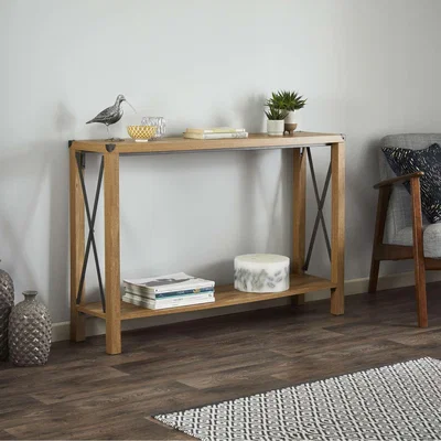 The Range Large Rustic Style Console Table Unit with Metal Feature in Wood-Effect - Brown