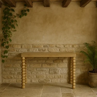 The Range Wales Retro Console Table Natural Finish with Bobbin Turned Legs - Brown