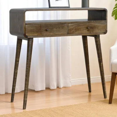 The Range Solid Wood Curved Grey-wash Console Table - Grey