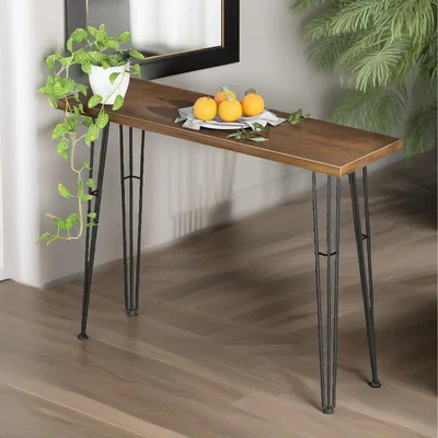 The Range Industrial Console Table With Metal Hairpin Legs - Brown