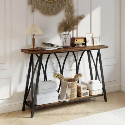 The Range HOMCOM Industrial 2 Tier Narrow Console Table with Shelf - Rustic Brown