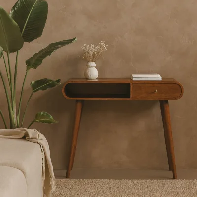 The Range Como Chestnut Mango Wood Console Table with Drawer and Hairpin Legs - Brown