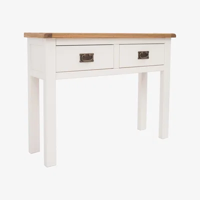 The Range Lovere 2 Drawer Console Table - Satin Chrome Handles - Off White / Antique Brass Drop