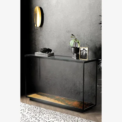 Rockett St George Beautiful Burnished Metal & Glass Console Table