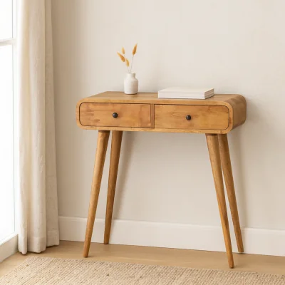 The Range Solid Wood Oak-ish Curved Hallway Table - Brown