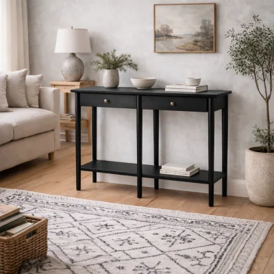 The Range Newbridge Console Table Ash Veneer 2 Drawers - Black