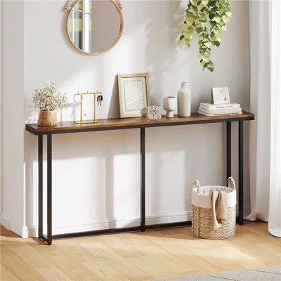 The Range Yaheetech Extended Console Table Entryway Table for Hallway - Brown / IronParticle Board