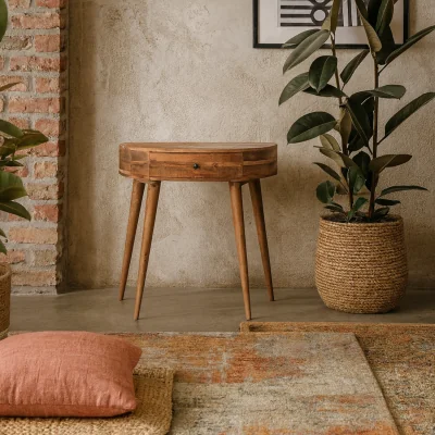 The Range Ischia Curved Console Table in Effect Mango Wood with Drawer - Brown