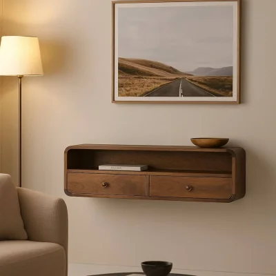 The Range Solid Wood Floating Open Console - Brown