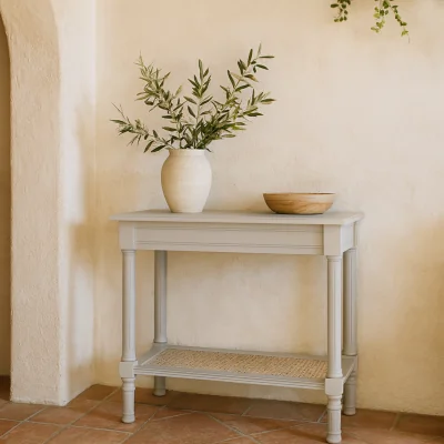 The Range Laurelbrook White Wood Console Table - Woven-Style Lower Shelf - White