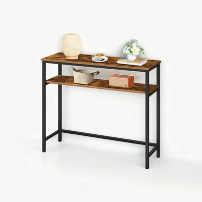 The Range Industrial Slim Console Table with Adjustable Shelf - Brown