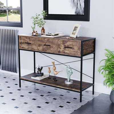 The Range Brooklyn 3 Drawer Console Table - Dark Wood