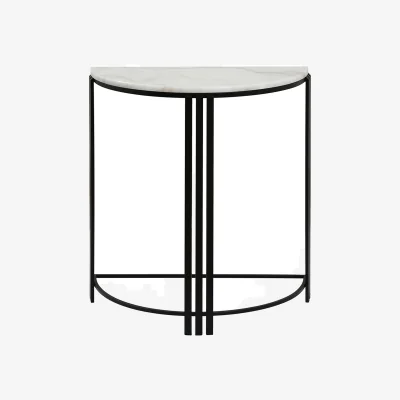 The Range Vanity Living Metal Console Table with Marble Top - White