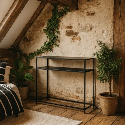 The Range Graz Matt Metal Console Table with Open Shelf - Black