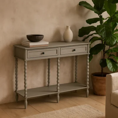 The Range Thuy Grey Large 2-Drawer Wood Console Table - Grey