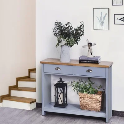 The Range 2 Drawers Console Table With Bottom Shelf - Grey