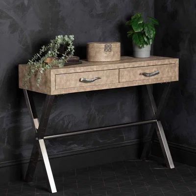 The Range Faux Leather Snakeskin 2 Drawer Console Table - Taupe