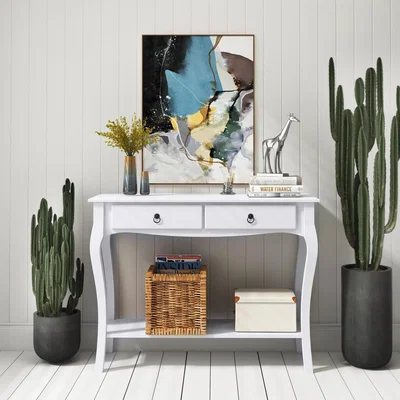 The Range Console Table with Storage Shelves - Ivory White