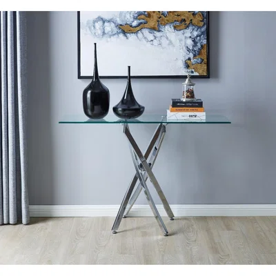 The Range Leonardo Glass and Chrome Metal Console Table - Yellow