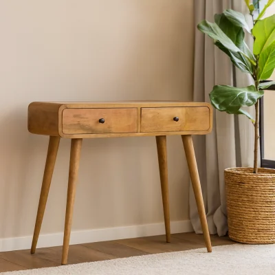 The Range Rimini Curved Mango Wood Console Table with 2 Drawers - Brown