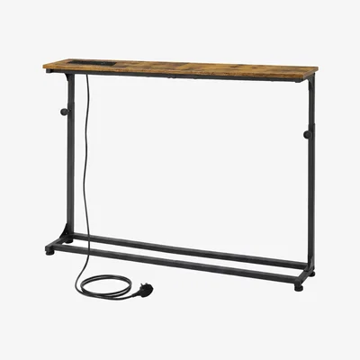 The Range Console Table Adjustable Height 15cm Slim Power Outlet Brown Black - Brown