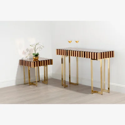 The Range Rivoli Mirrored Top Console Table With Gold Polished Frame - Gold