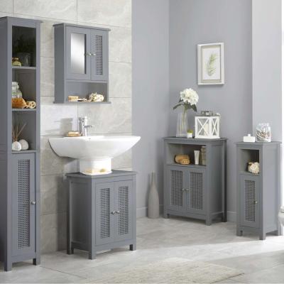 The Range Rattan Detail Console Bathroom Storage Cabinet in Grey - Grey