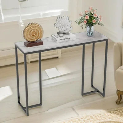 The Range Marble Console Table With T-Shaped Legs - Black