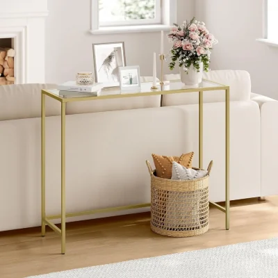 The Range Modern Console Table with Tempered Glass Top and Golden Metal Frame - Gold, Transparent