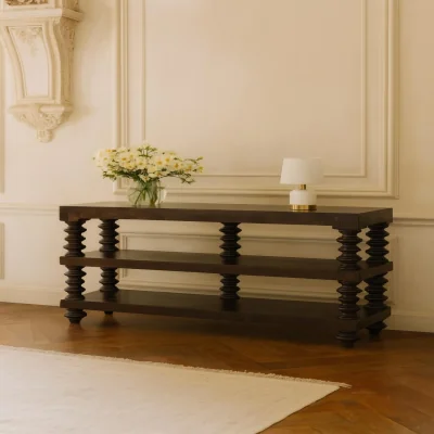 The Range Solid Wood Spindle Shelf Console in Carbon Ash - Dark Brown