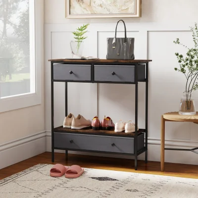 The Range Industrial Entryway Table with Fabric Drawers - Brown