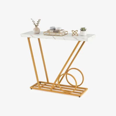 The Range Modern Console Table with Cart inspired Design - White