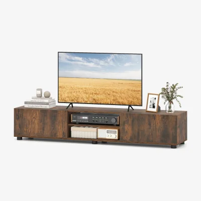 The Range Media Console Table Cabinet with Support Feet - Rustic Brown