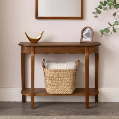 The Range Dark Wood Half Moon Console Table With Shelf - Ashwell Range