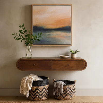 The Range Peschiera Floating Chestnut Console 2 Drawer Solid Mango Wood - Brown
