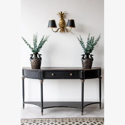 Rockett St George Black Vintage Style Metal Distressed Console Table With Drawer