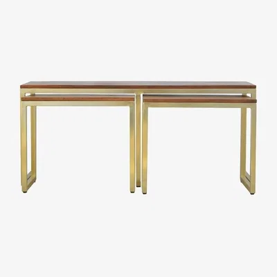 The Range Solid Wood And Amp Iron Gold Base Table Set of 3 - Mango