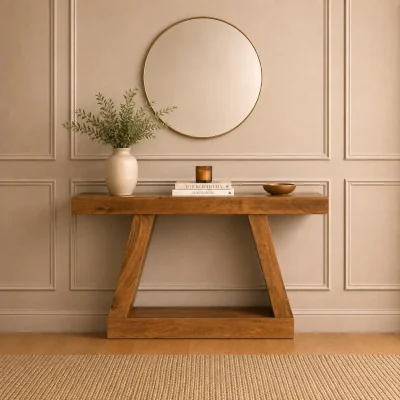 The Range Solid Mango Wood Console Table Medium Finish - Dark Oak