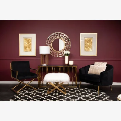 The Range Alvaro Console Table in Gold and Black Glass Top - Gold