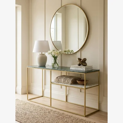 The Range Nirav Assorted Marble And Gold Frame Console Table - Gold