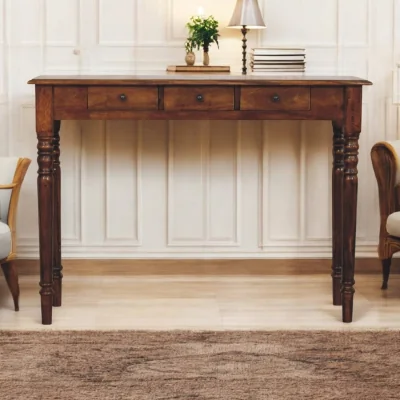 The Range Solid Wood Turned Legs 3 Drawer Chestnut Console - Brown
