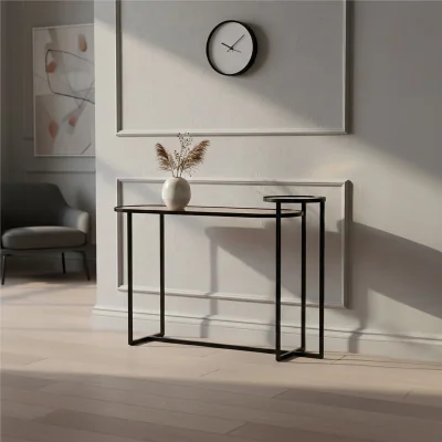 The Range Cercle Smoked Mirror 2 Tier Console Table - Black