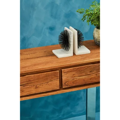 The Range Simla Acacia Wood Two Drawer Console Table - Silver
