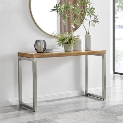 The Range Kinsley Solid Mango Wood Honey Shade Chrome Metal Leg Console Table - Honey