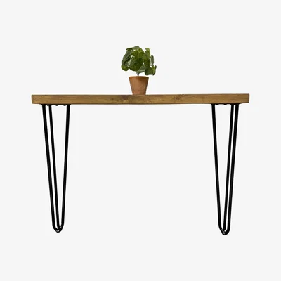 The Range Modern Veneer Top Side Console Table with Iron Legs - Brown