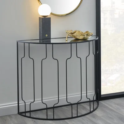 The Range Caprisse Half Moon Mirrored Console Table - Graphite