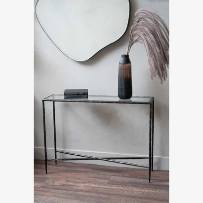 Rockett St George Black Console With Smoked Glass Top