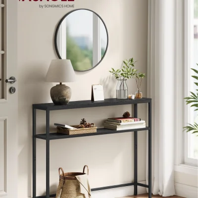 The Range Console Table for Hallway, 2-Tier Slim Sofa Table, 20 x 80 x 80 cm - Black